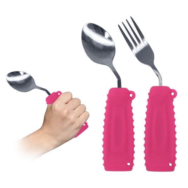 Ehucon Adaptive Utensils,Weighted Angled Silverware,Parkinsons Aids,Curved Non-Slip Easy Grip Spoon