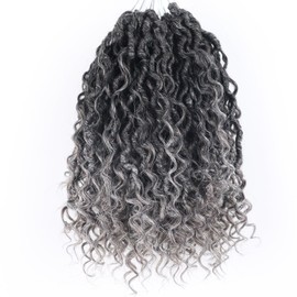 Grey Goddess Locs Crochet Hair for Black Women with Curly Ends 12 Inch 7 Packs Faux Locs Crochet Braids Pre Looped (TGray)