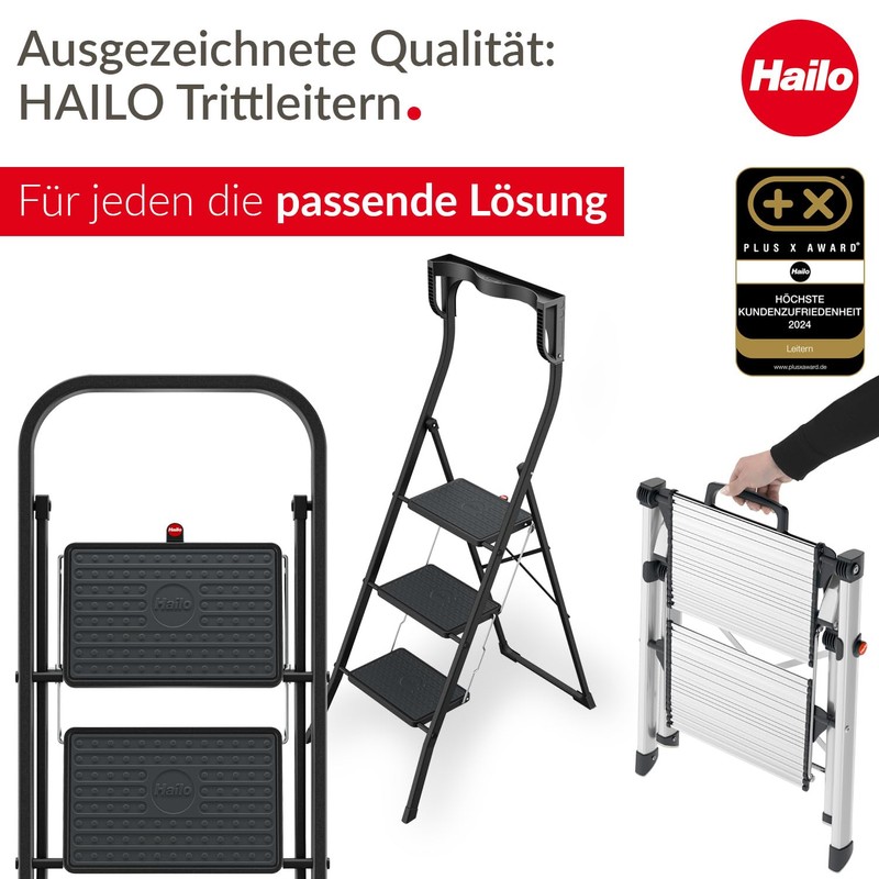 Hailo 4442-701 D60 Standardline, Aluminum, 2-Step Stool/Step Ladder