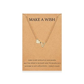 Initial Necklace for Women Gold Heart Letter Necklace Dainty Alphabet Heart Pendant Necklace for Girls Wish Jewelry Gifts (V)