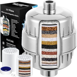 SNORF Filtro de Agua para Regadera 17 Etapas que Purifica el Agua | Filtro para Regadera que Ayuda a Reducir Cloro, Impurezas y Olores, con Cartucho R
