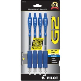Pilot G2 Retractable Premium Gel Ink Roller Ball Pens, Extra Fine Point, 4-Pack, Blue Ink (31056)