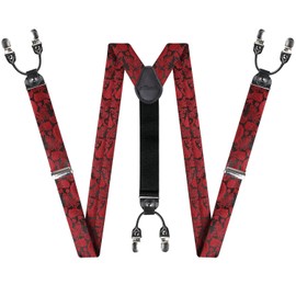 Alizeal Cachemira para hombre, color liso, 6 clips, tirantes y corbatín, pañuelos, gemelos, rojo vino, Talla única
