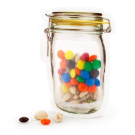 50Pcs Mason Jar Pattern Food Storage Bag Reusable Portable Stand Up Smell Proof Ziplock Bags Snack Saver Container Retail Package Bag Frosted Pouches Yellow 6×4.2in (15.7×10.5cm)