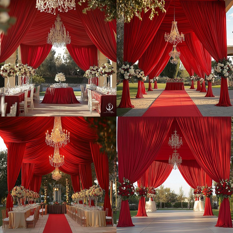 20ftx20ft Red Backdrop Ceiling Drapes,4Panels 20ft Height Wrinkle Free Tent