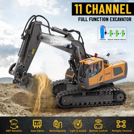 Daioller Excavator Remote Controlled from 6 Years, RC Excavator Toy with Metal Shovel, 680° Rotation, Light and Sound Effects, Hydraulic Digger Toy for Children 7 8 9 10 11 12 Years