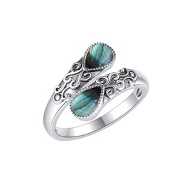 CUPENDA Labradorite Ring Sterling Silver Adjustable Band Labradorite Rings Jewelry Gifts for Mom