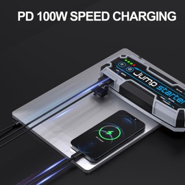 Car Jump Starter, 4000A Peak 24000mAh, 100W PD Fast Charging, IP67 Waterproof, LED Emergency Light, for Gas 10.0L/Diesel 8.0L