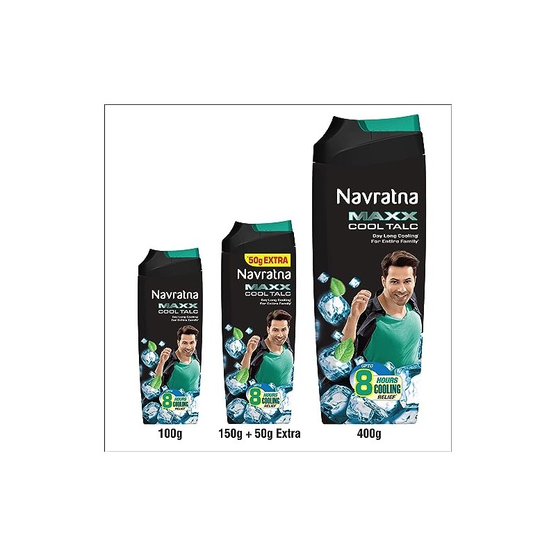 Navratna Talco Maxx Cool, Talco Corporal Refrescante para Absorber