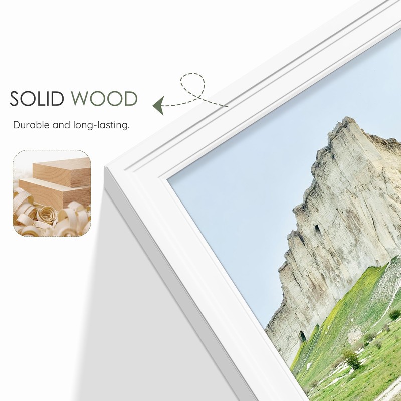 Solid Wood 24x36 Poster Frame, White for Wall Mounting Display.