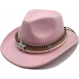 Unbranded Light Pink, Western Cowboy, Cowgirl Hat, Lone Star Strap, Men Women Retro Brim