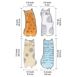 Bico Cartoon Cat Handcrafted Stoneware Ceramic 8 inch Appetizer Plates Set of 4, Assorted Color