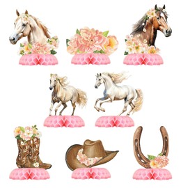 Goiern Girl Horse Party Centerpiece Set - Pferd Waben Girl Geburtstagsdecoration und Pferd Tisch Toppers für Kinder Pferd-Thema Geburtstag und Baby Shower Tischdeko