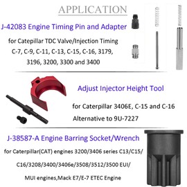 E-cowlboy J-42083 Automatic Timing Pin+9U-7227 Injector Height Adjustment Gauge Tool+Engine Barring Socket for Caterpillar CAT 3406E C-15 C-16 (3 Tools)