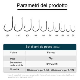 Esshogo 500 Pieces Fishing Hooks Carbon Steel Fishing Hooks with Plastic Box 10 Sizes Hooks with Eye Suitable for Lake River Sea