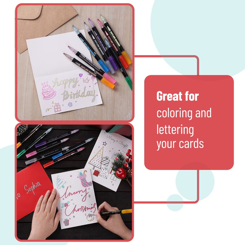 Mr. Pen- Double Line Outline Markers, 10 Colors, Self-Outline Metallic