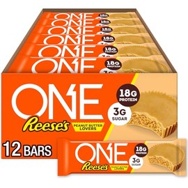 ONE Protein Bars, Reese's Peanut Butter Lovers, Gluten Free with 18g Protein and 3g Sugar, Pantry Staples, 2.12 oz (12 Count)