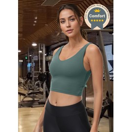 Longline Sports Bras for Women: V-Neck Built-in Bra Compression Padded Wirefree Crop Top for Yoga Gym Workout Teal Blue