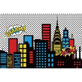 AOFOTO 6x4ft Super City Backdrop Night Urban Manor Abstract Bomb Modern Downtown Building Photography Background Cartoon Bang Skyscraper Studio Props Kid Boy Children Girl Portrait Vinyl Wallpaper