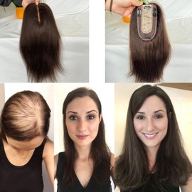 Voloria Clip in Hair Toppers - Real Human Hair Pieces, Silk Base Skin Wig - 12 Inch (Brown Color, 3x5inch)