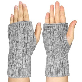 Thermal Gloves Women's Touch Screen, Fabric Finger Gloves with Removable Knitted Cuffs, Thermal Gloves Winter Women, Warm Gloves for Skiing, Cycling, Work, 24 cm, lightgrey