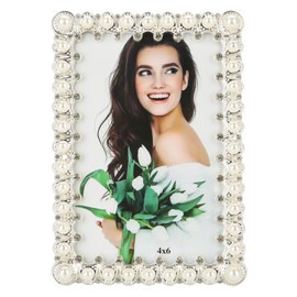 Goutangen 4x6 Picture Frame White Pearl Vintage Wedding Photo Frame with Glass Front | Elegant Art Decor Tabletop or Wall Display for Engagements, Anniversary, Graduation, Birthday Gifts for Women
