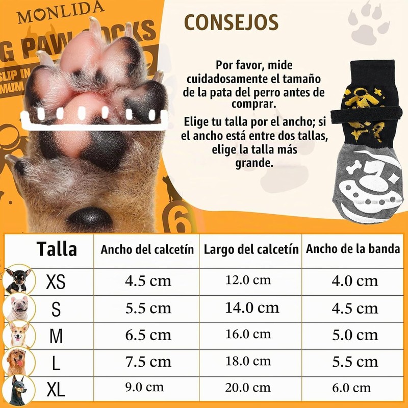 6 PCS Calcetines antideslizantes para perros,Protector de patas para perros