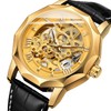 FORSINING Mens Automatic Mechanical Dodecagon Skeleton Roman Numerals Genuine Leather