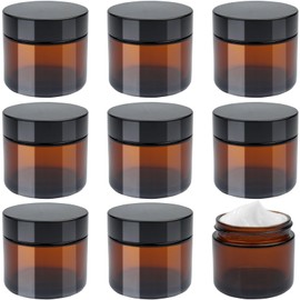 Roellgs Amber Glass Jars, 8 Pack 60 ml Glass Jars with Lids - Brown Travel Cosmetic Containers, Travel Pots with UV Protection for Powder, Lotion and Cream (60g)