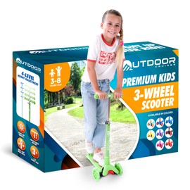 Outdoor Cruiser 3-Wheel Kids Scooter – With Lean-To-Steer technology, Wide Deck, LED Lighted Wheel, 4-Level Adjustable Height T-Bar Handle, Support Kids Up To 150 lbs, For Boys & Girls Ages 3-8, Green