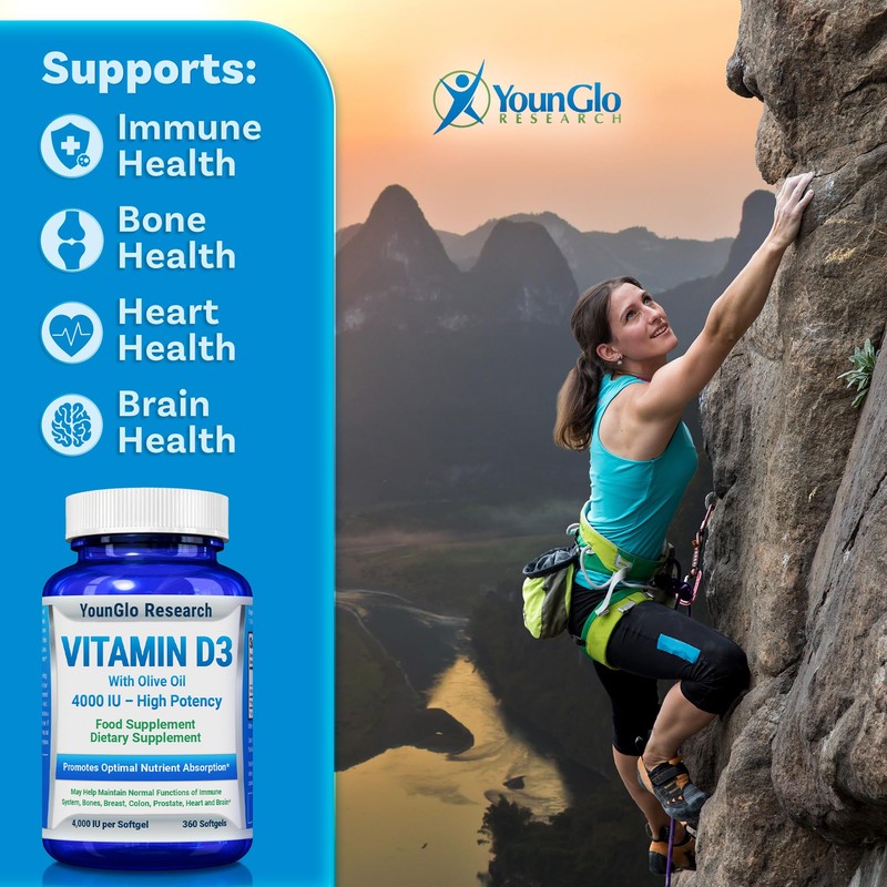 YounGlo Research Vitamin D3 4000 IU Dietary Supplement to Promote