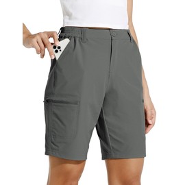 Willit Women's 10" Hiking Cargo Shorts Stretch Golf Active Long Shorts Quick Dry Outdoor Summer Forge Grey L