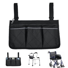 KASESSS 2 PCS Wheelchair Bag, Wheelchair Bags for Back of Chair Elderly, Wheelchair Side Bag Durable, Wheelchair Armrest Bag with Reflective Stripe, Wheelchair Storage Bag for Seniors,Adults (Black)