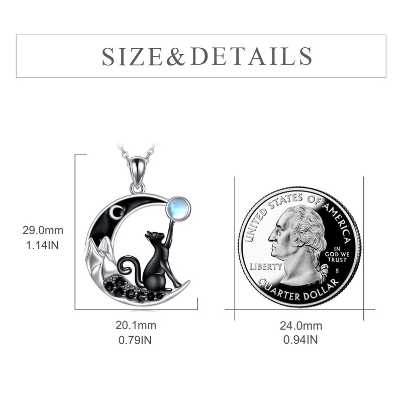 YFN Black Cat Necklace for Women Sterling Silver Moonstone Irish