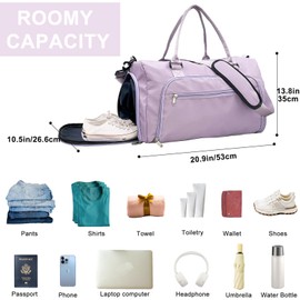 woogwin Large Gym Bag for Women & Men with Shoes Compartment & Wet Pocket Sports Travel Duffle Bags Workout Bag(21",Purple)