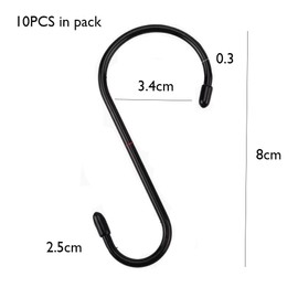 Sheporse 10PCS S Clothes Hooks for Hanging, 8cm Black Heavy Duty Metal Non Slip S Shaped Hook for Kitchen, Utensils, Pots, Pans, Clothes