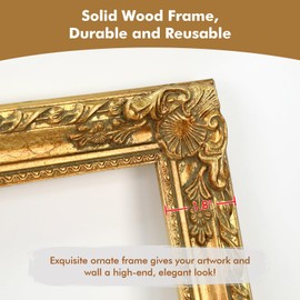 FOLKOR French Ornate Frame for 11x14 Oil Paintings Art Prints, Vintage Gold Embossed Wood Shabby Chic Canvas Frame for Portrait Flower Vase Watercolor (Empty Frame, No Glass Cover&Backboard)