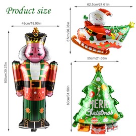 Pack of 3 Christmas Balloons, Christmas Foil Balloons, Christmas Decoration Balloons, Merry Christmas Balloons, Christmas Balloons for Carnival Party, New Year Decoration