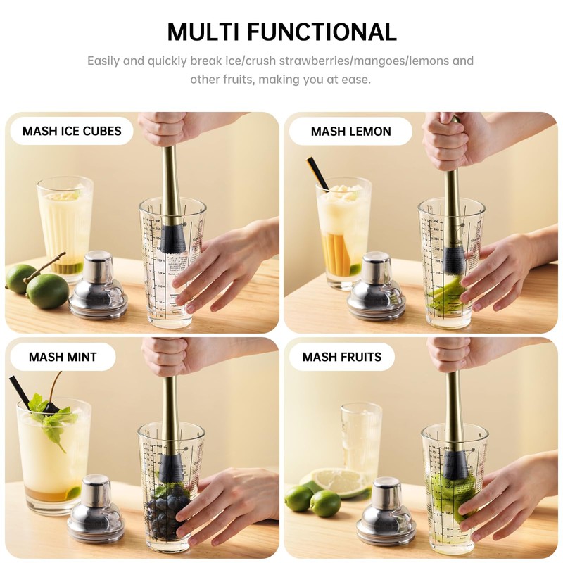 8 Inch Stainless Steel Cocktail Muddler and Mixing Spoon Home