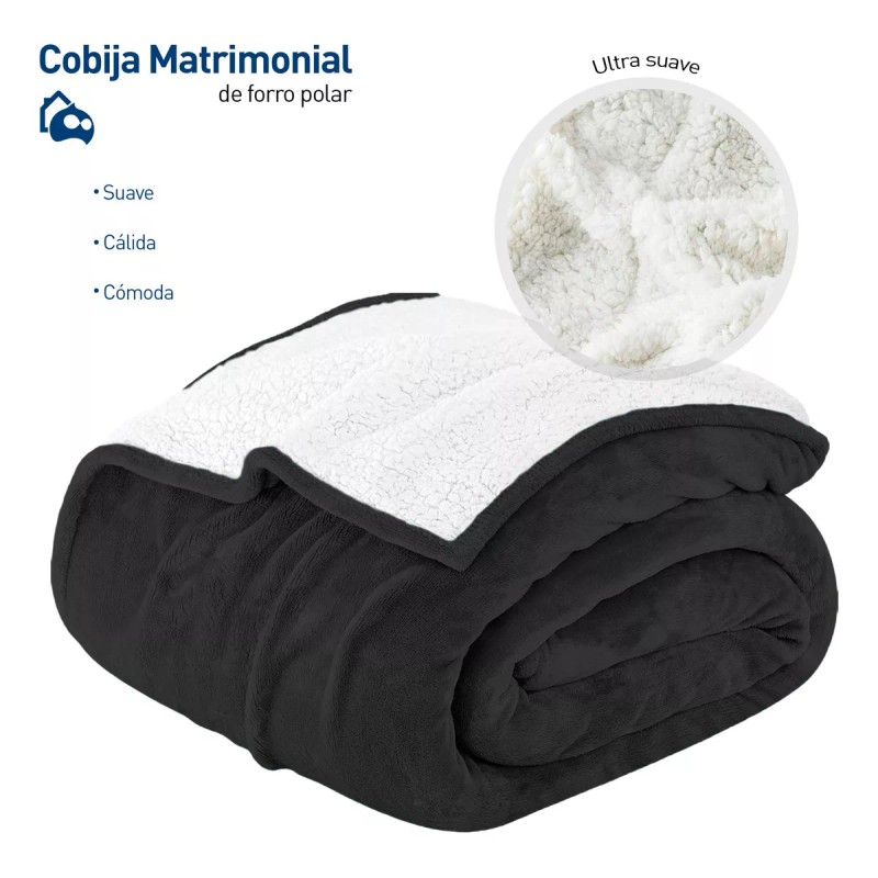 Bluelander Cobija Matrimonial Borrego Cobertor Franela Suave Calientita Color Negro