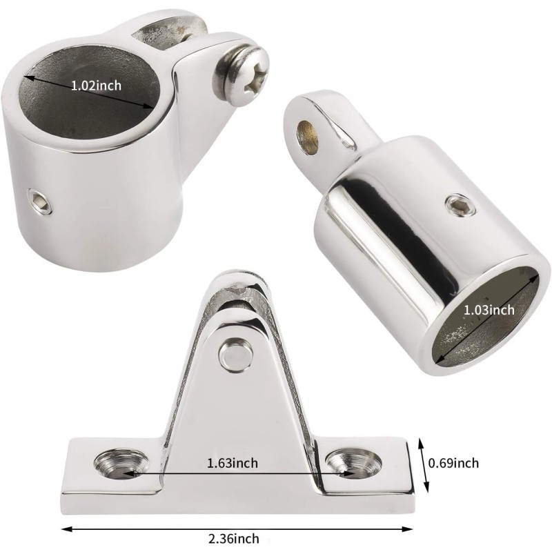 Amarine Made 12Pcs 316 Stainless Steel 3 Bow Boat Bimini