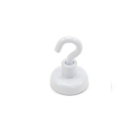 FIRST4MAGNETS White Painted Neodymium Hook Magnet with M4 Hook for Fridge, Whiteboard, Noticeboard, Filing Cabinet or Office - 20mm Diameter x 30.5mm High - 16.5kg Pull