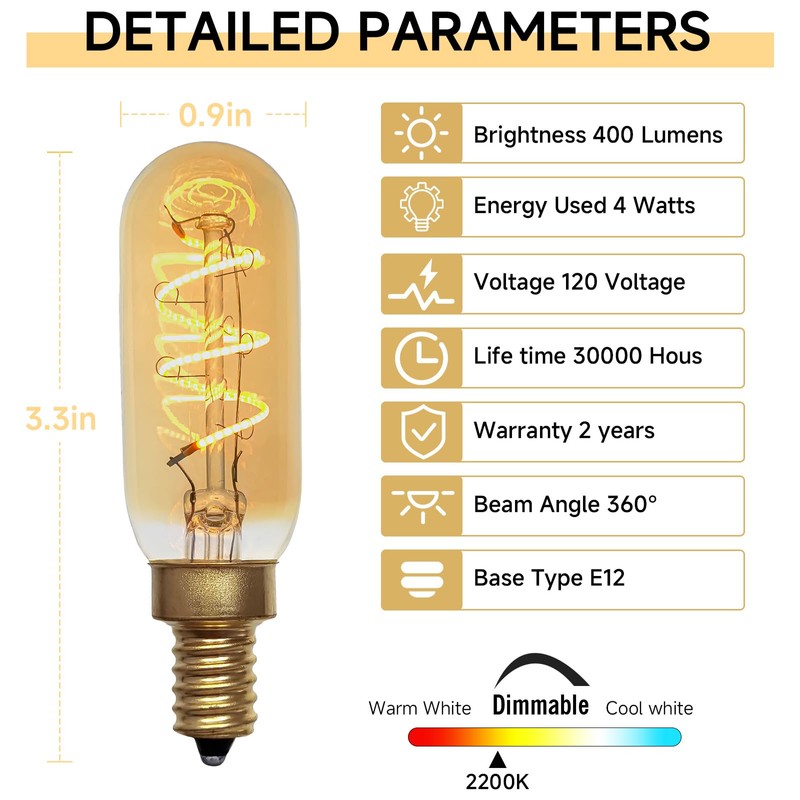 XIAOKALAMI T6/T25 LED Edison Candelabra Bulb, E12 Base, Dimmable, 40W