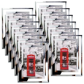 Schliersee 4x6 Glass Picture Frame Set of 12, Silver Mirrored Edge Multi 4 by 6 Frames for Tabletop Display
