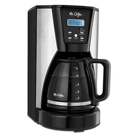 Mr. Coffee BVMCMJX41NWF 12-Cup Pot Programmable Brewer Auto-Shutoff Coffee Maker Machine with Grab-A-Cup Brew Pause Function, Timer, and Cycle-Finish Chime in Black/Silver