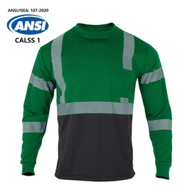 VENDACE Safety Reflective High Visibility Long Sleeve Shirts ANSI Class 1 Hi Vis Construction Work T Shirts for Men(Green,L)