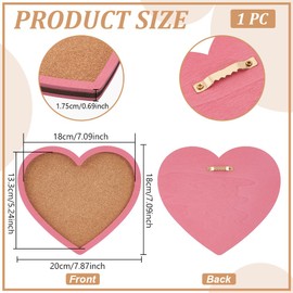 BENECREAT Pearl Pink Heart Pin Cork Board, 20x18cm Bulletin Display Board Wall Mounted Cork Board with Pink Frame for Brooch Pin Storage Display, Office Home and School Decor