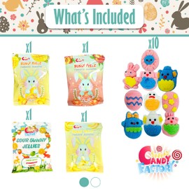 Easter Snack Basket with Liner (50 Count) Filled with Treats, Candy, Peelable Gummies, Marshmallow Gummies, Bunny and More, Great Package for Family, Friends, Boys and Girls