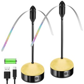 GUSTYLE 2 Pack Fly Fans for Tables with LED Light, Rechargeable Food Table Fan with Soft Holographic Blades for Picnic, Party, Home, Restaurant and BBQ