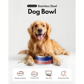 Dog Bowl, HomeRunPet Dog Food Water Bowl with Non-Slip Rubber Base, Metal Insulated Stainless Steel Dog Bowls, Double Wall Dog Bowl for Small Medium Large Dogs, Durable, Dishwasher Safe, 32oz